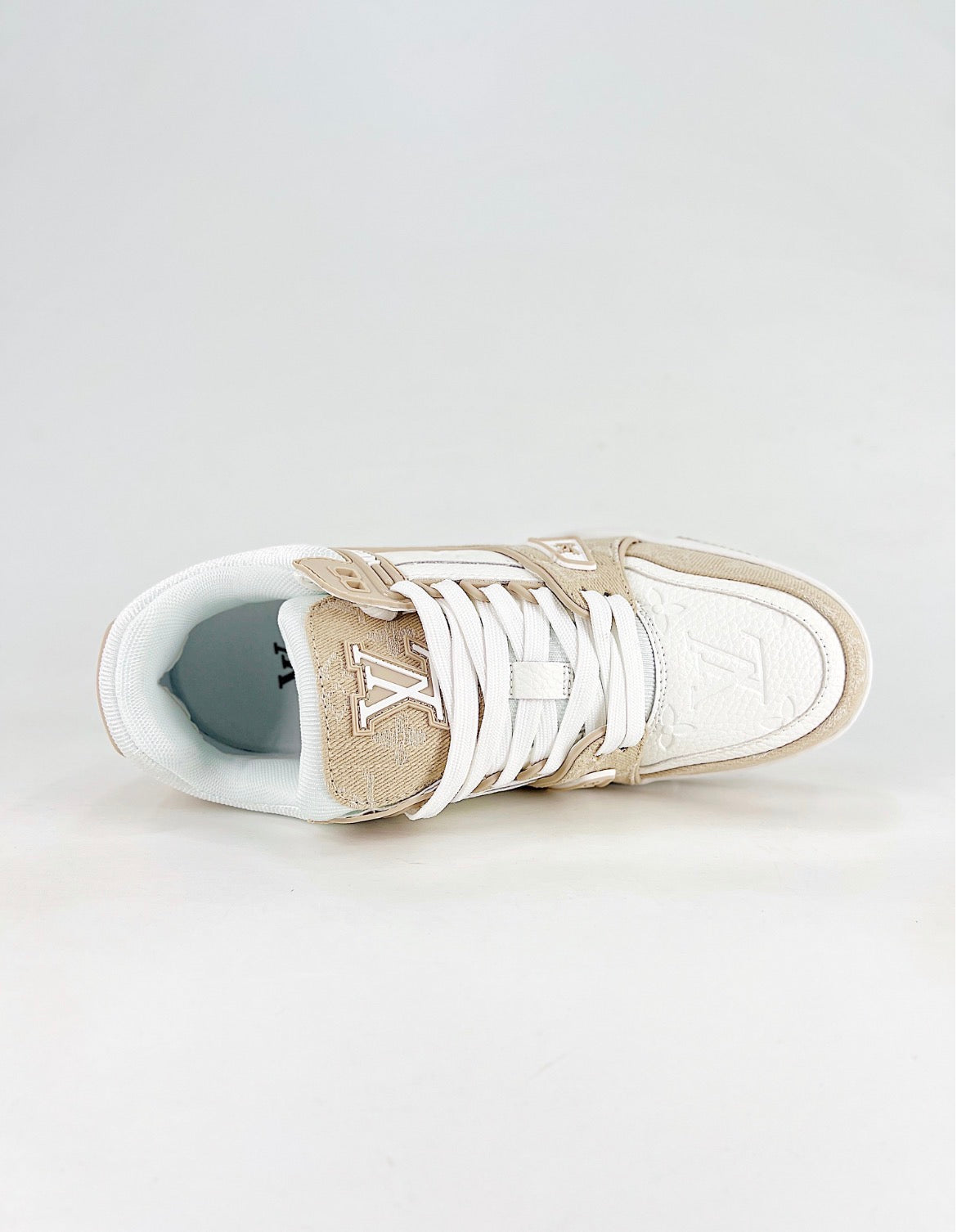 Louis Vuitton LV Trainer (Beige Monogram Denim/White Calf Leather)